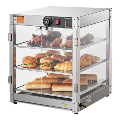 3Tier Commercial Food Warmer Display Countertop Pizza Cabinet with Light