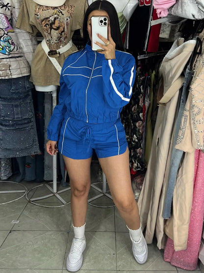 Weird Puss Casual Sporty 2 Piece Set Women Zipper Cardigan Polo-Neck Jacket+Drawstring Skinny Shorts Daily Fashion Tracksuits