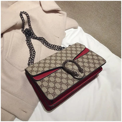 Fashionable Mini Printed Chain Women's Bag Crossbody Shoulder Bag Soft PU Leather Square Shape Bag with Phone Pocket