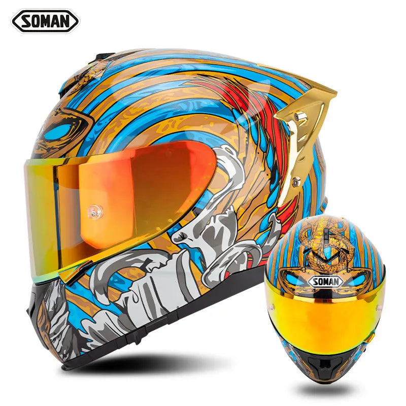 SOMAN ECE Motorcycle Helmet Adjustable Double Lenses Full Face Helmet Motocross Head Protection Anti-Fall Biker Motorbike Helmet