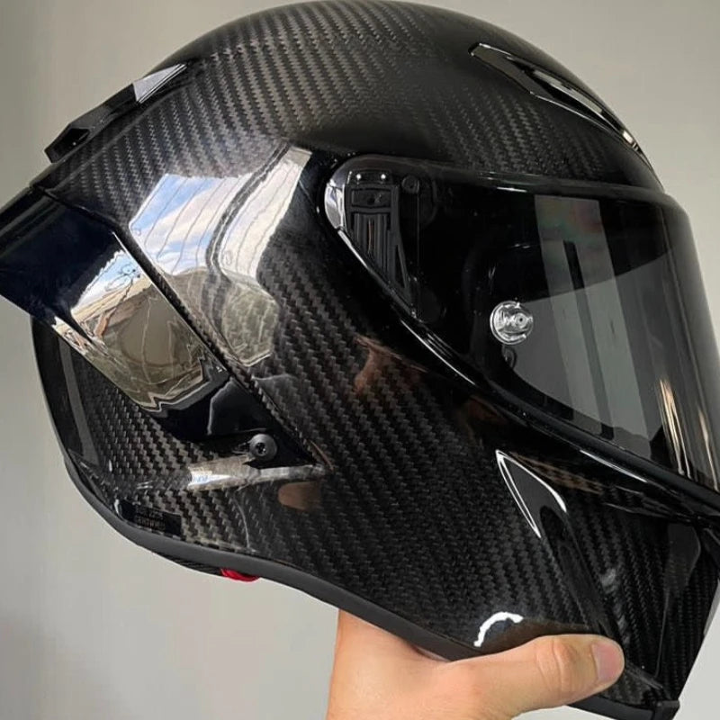 Carbon Fiber Helmet Male All-season Full Face Helmet Motorcycle Racing Car Running Helmet GLOSSY CARBON
