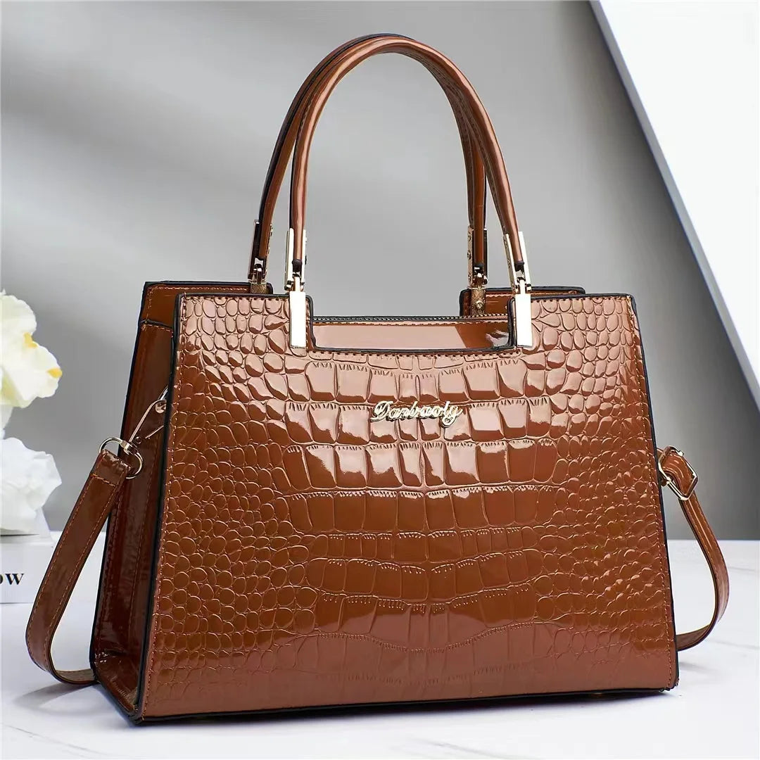 Luxury Bright Leather Ladies HandBags High-end Crocodile  Messenger Bags Boston Ladies Shopping Shoulder Tote Bags Crossbody Bag