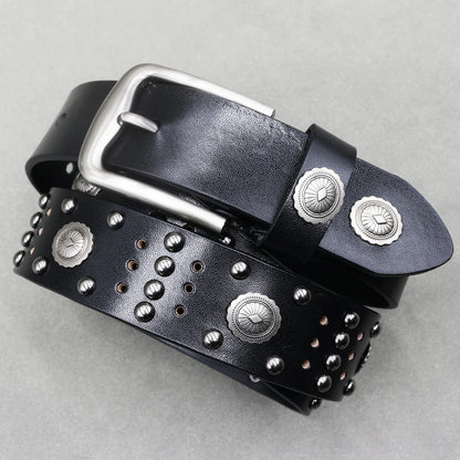 NEW Metal Rivet Cowboy Belt Genuine Leather Cowskin Men Belt Punk Rivet Jeans Belts For WOMEN Ceinture Homme Cinturones Hombre