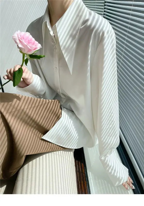 Spring Autumn New Elegant Long Sleeve Loose Shirt Tops Solid Color All-match Fashion Blouse Temperament Korean Women Clothing