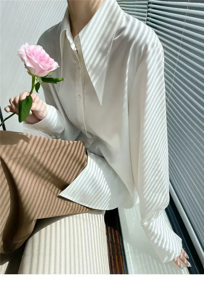 Spring Autumn New Elegant Long Sleeve Loose Shirt Tops Solid Color All-match Fashion Blouse Temperament Korean Women Clothing