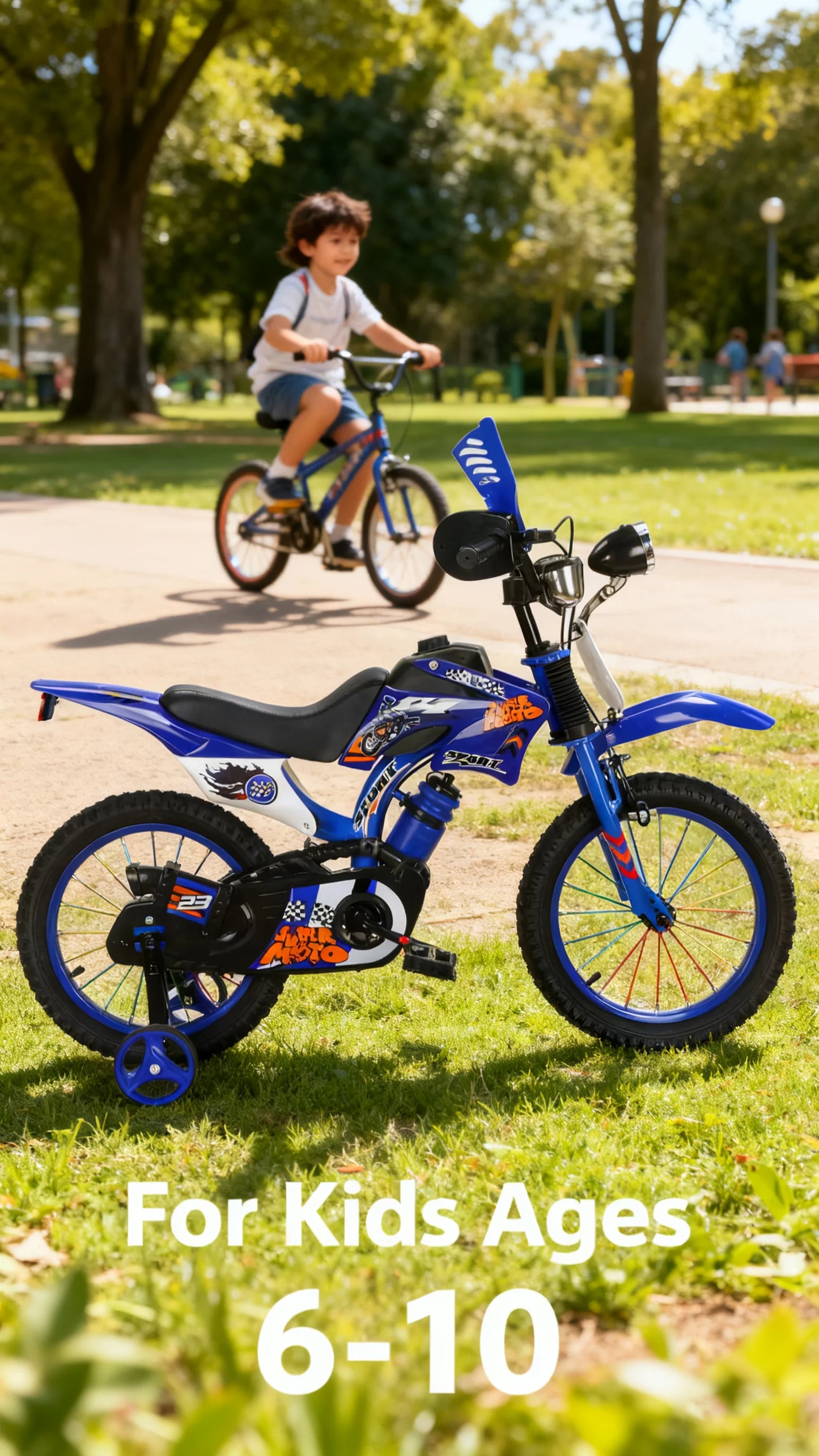 Blue Children's Off-Road Motorcycle Bicycle Pedal Bike with Headlamp Boys And Girls 12-16 Inch Cro