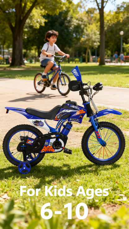 Blue Children's Off-Road Motorcycle Bicycle Pedal Bike with Headlamp Boys And Girls 12-16 Inch Cro