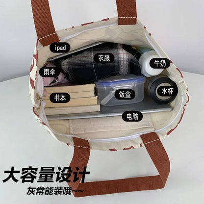 Canvas Bag Womens Handbag Shopping Bag Cute Cat Zipper Handbag Designer Bag Japanese Style Cartoon Small Shoulder Bag
