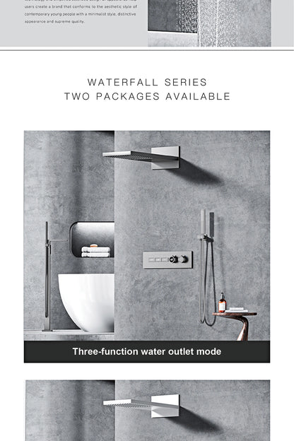 Luxury  black brass shower system wall-mounted LED digital display design Cold & hot dual-control 4-function ceiling shower Tap