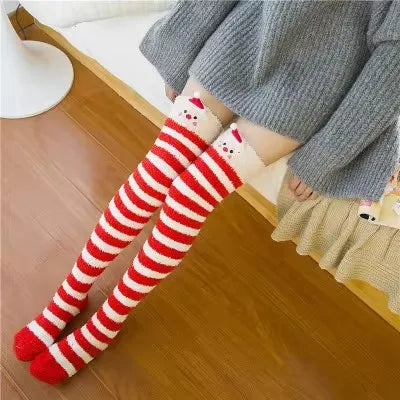 Japanese Mori Girl Animal Modeling Knee Socks Striped Cute Compression Autumn Winter Warm Sock Sleep Cozy Long Thigh High Socks