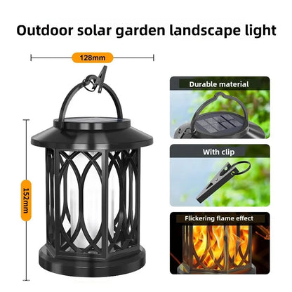 Solar Powered Outdoor Flame Lights Clip-On Lantern Hanging Lamp Waterproof Landscape Pathway Lights for Garden Yard Patio Decor