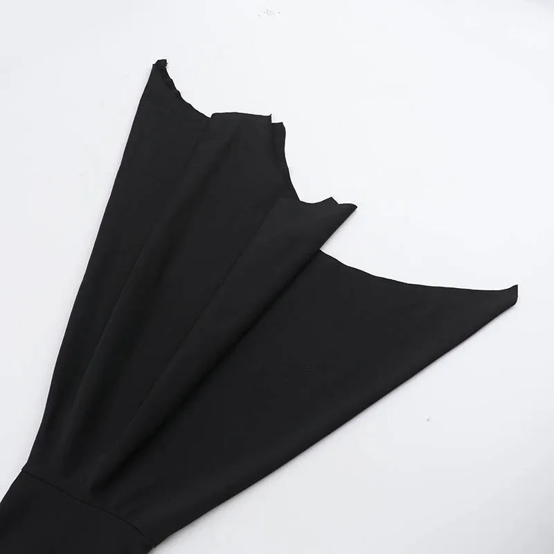 Goth Dark Cospaly Partywear Women Fashion Batwing Sleeve Mini Dress Elegant Slim Pleat Bodycon Dresses Mall Gothic Alt Teachwear