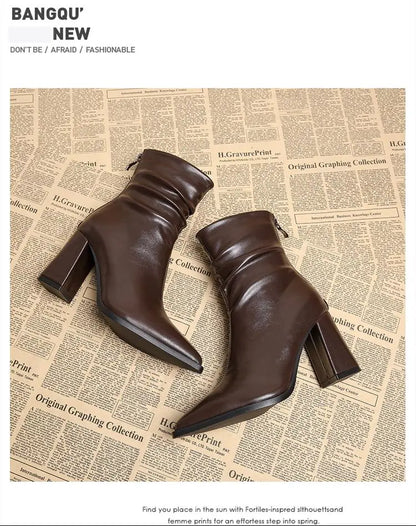 Autumn Womnen's High Heel Ankle Boots New Winter Plus Velvet Pointed Toe Chunky Heel Chelsea Boots for Women Heeled Sheos Dress
