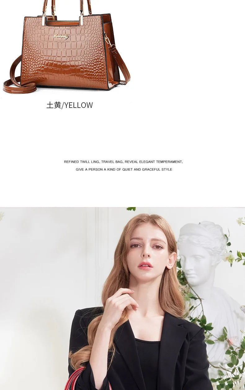 Luxury Bright Leather Ladies HandBags High-end Crocodile  Messenger Bags Boston Ladies Shopping Shoulder Tote Bags Crossbody Bag