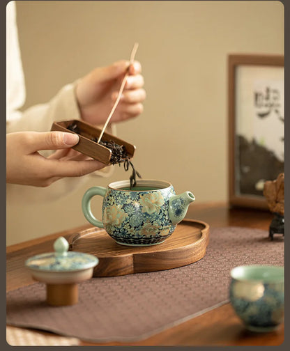 Ru Kiln Ceramic Teapot Gilded Peony Western Han Tile Pot Kung Fu Tea Set Household Tea Pot