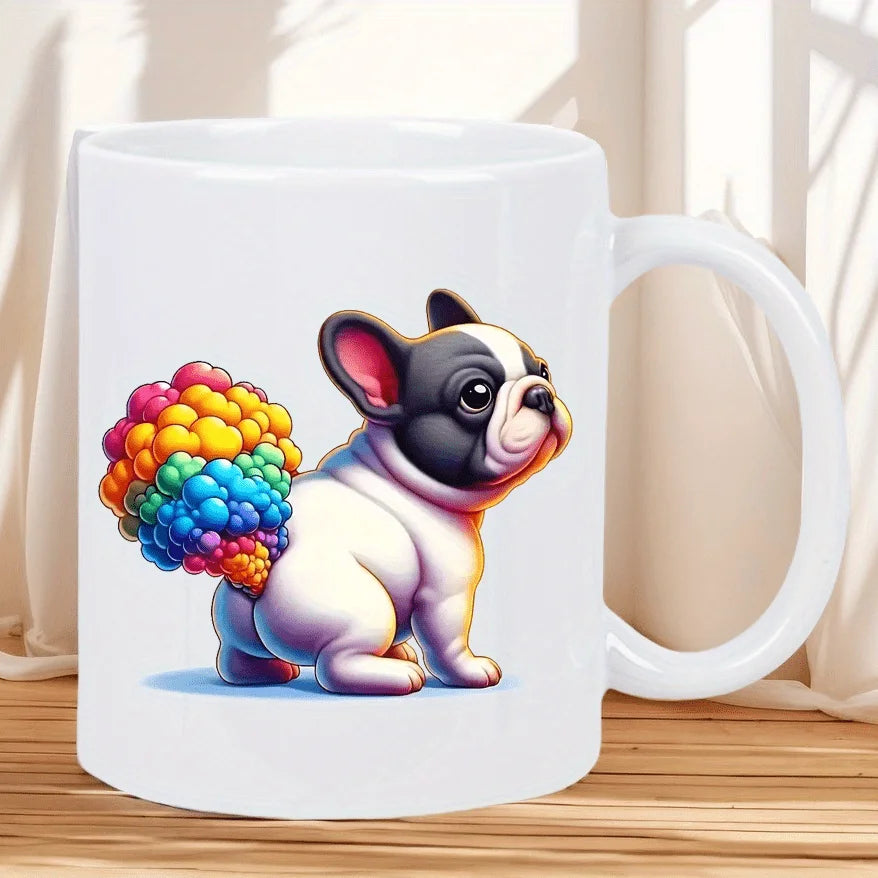 Colorful French Bulldog Ceramic Coffee Mug - Humorous Office & Home Drinkware, Microwave Safe, Hand Wash Only - Perfect Gift for
