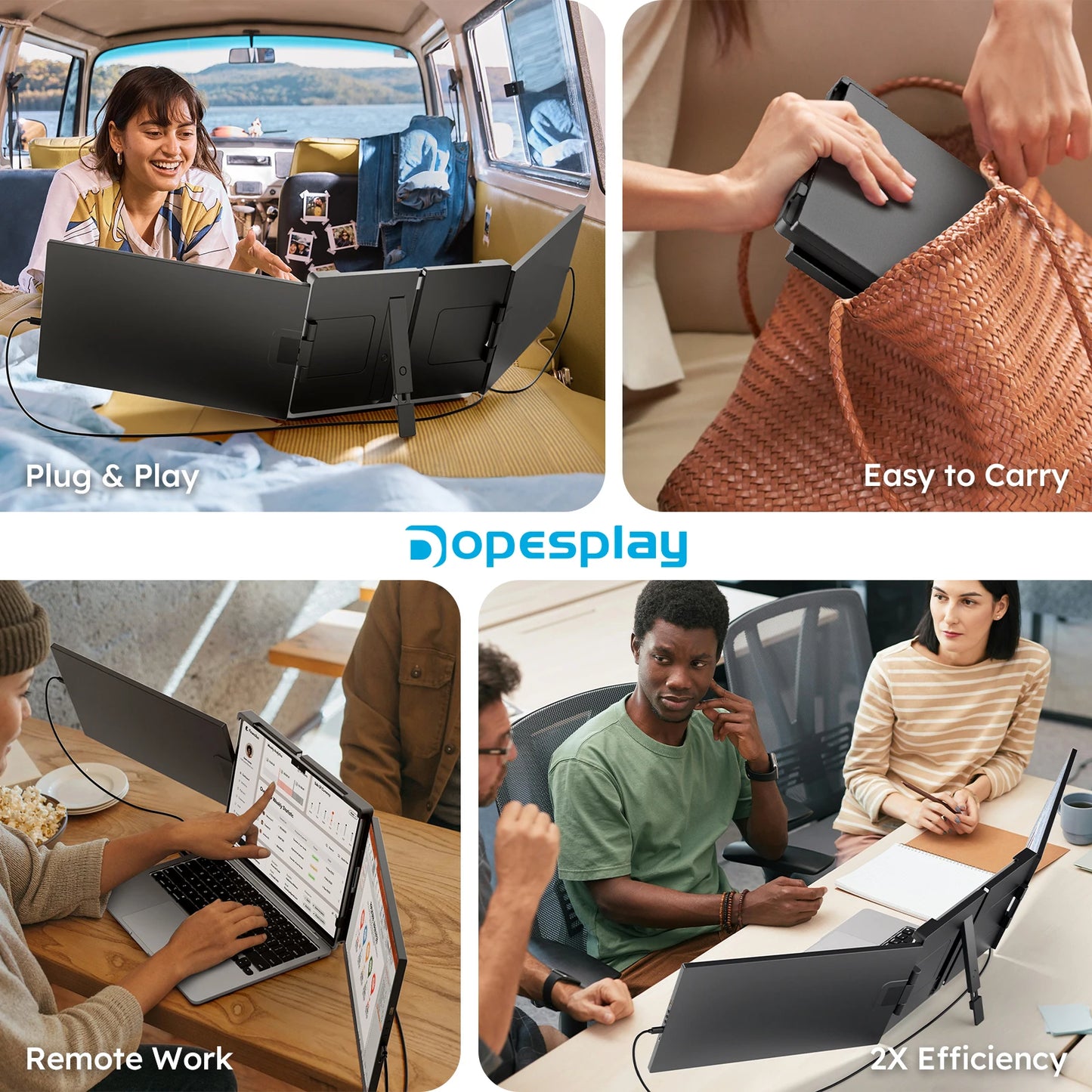 Dopesplay 15.6 inch Triple Screen Extender for Laptop Mini PC 1080 FHD IPS External Extension Portable Dual Monitor For MAC Wins