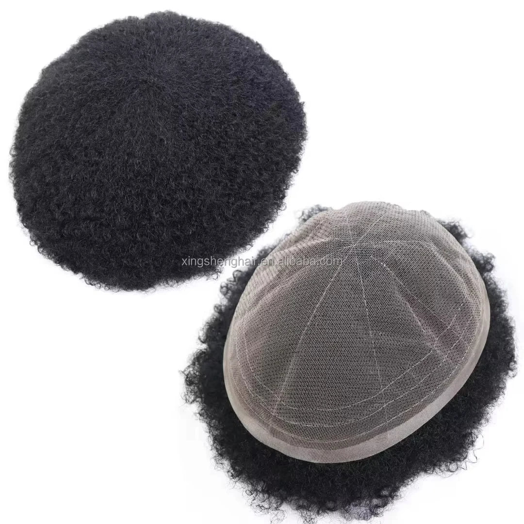 Afro Toupee for Men Undetectable Full Lace Toupee Wig Male Hair Prosthesis 6" System Unit Afro Curly Wig