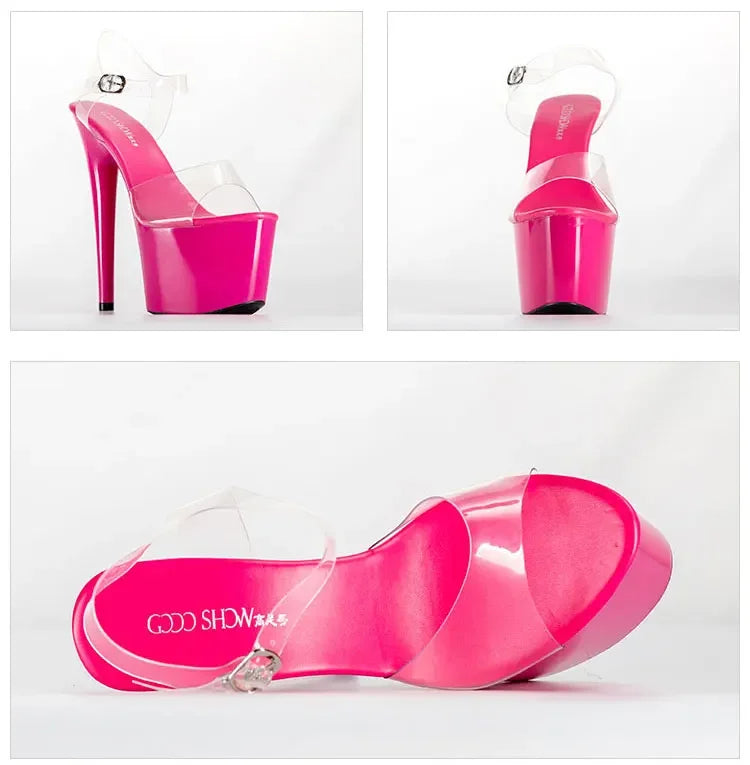 2021 Summer Platform Sandals Women Sexy PVC Transparent Slim Ultra High Heels 17CM Shoes Women Sandale Female Pole Dancing Shoes