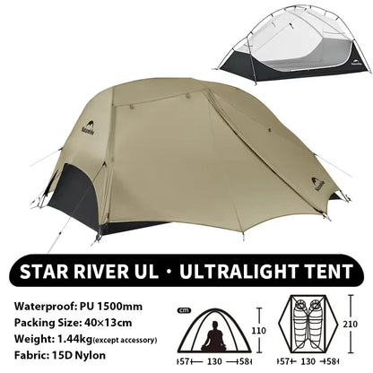 Naturehike Star River UL Camping Tent 2 People Tent 15D Nylon Ultralight Hiking Double Layer Backpacking Travel Tent 3 Seasons