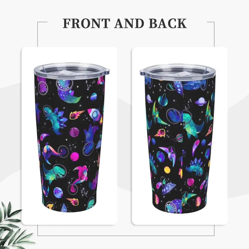 Stainless Steel Tumbler Dinosaur Silhouette Mugs Cup With Straws Animal Beach Cold Drink Water Bottle Insulated Thermal Mug