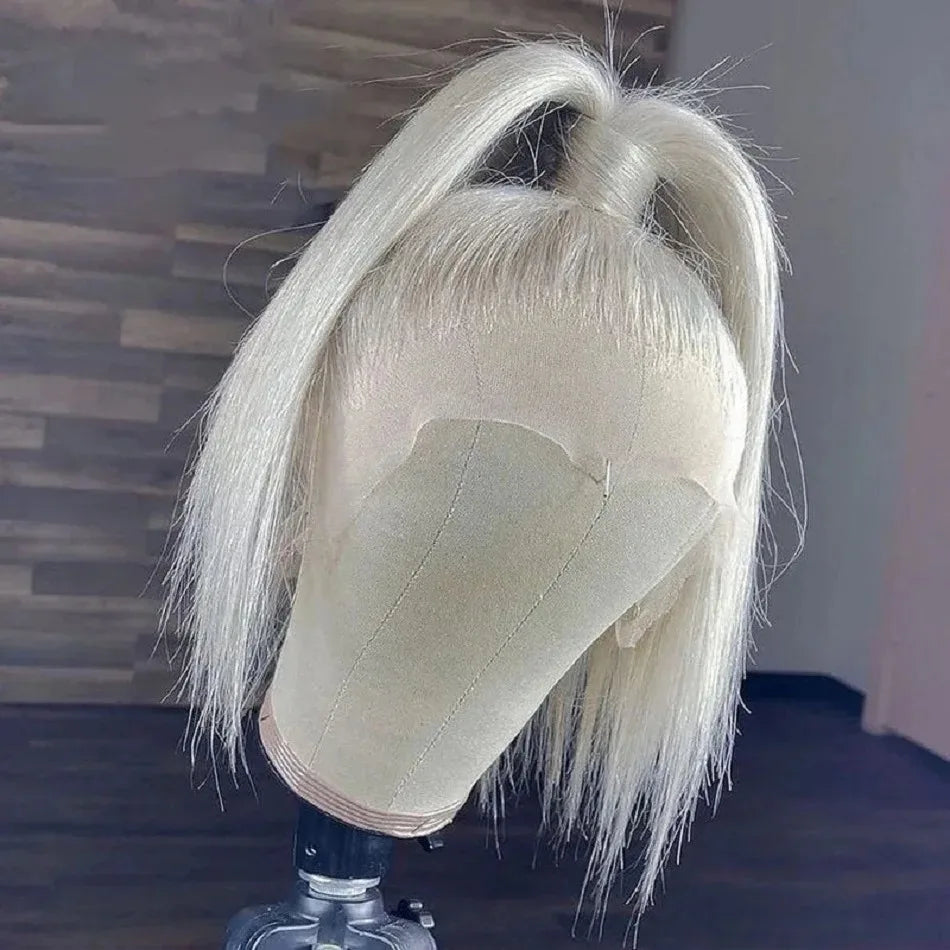 Soft Hair13x4 Straight Synthetic Lace Front Wig for Women Ombre Platinum Blonde Ash Roots Glueless Heat Resistant Fiber Hair Wig