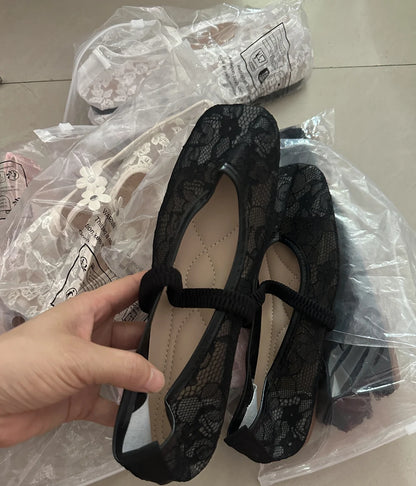 Plus Size 43 Women Fashion Ballet Flats Breathable Laces Square Toe Spring Summer Flat Shoes For Female Daily Walking Loafers
