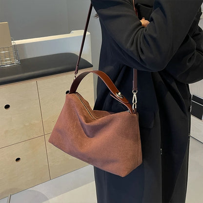 Fashion Autumn Winter Big Boston Tote Soft Matte Suede Cow Leather Women's Handbag Shoulder Crossbody Bag For Women Grey Brown