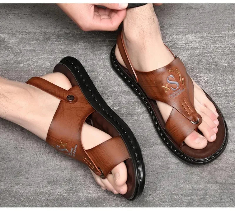 Sandals for Men High Quality Cow Leather Sandals Outdoor Casual Sport Sandals Anti Slip Beach Slippers for Men Summer Slippers