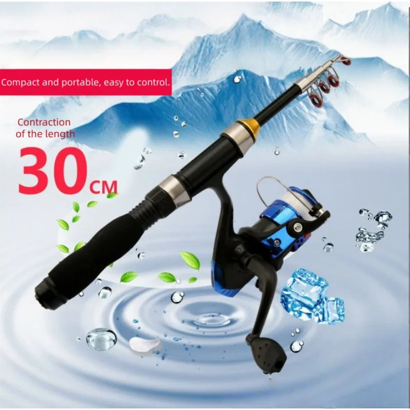 Mini Telescopic Sea Fishing Rod, Portable Spinning Rod 1.0-2.3m Ultra-Short Travel Rock Fishing Rod with Metal Spinning Reel