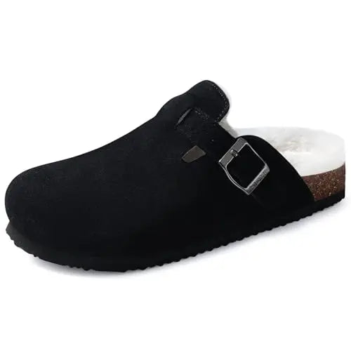 Crestar Women's Suede Clogs Lady Fashion Buckle Leather Mules Comfort Cork Footbed Potato Shoes with Arch Support Beach Sandal