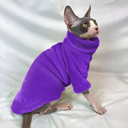 Soft Warm High Neck Fleece Pet Cat Hoodie Kitten Coat Sphynx Clothing without Hat for Cats Autumn Winter Pet Clothes Outfits
