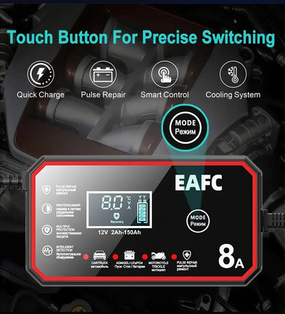 12V 8A Smart Car Battery Charger Automatic Start Fast Charger Pulse Repair Motorcycle Truck Battery Charger GEL Lead Acid