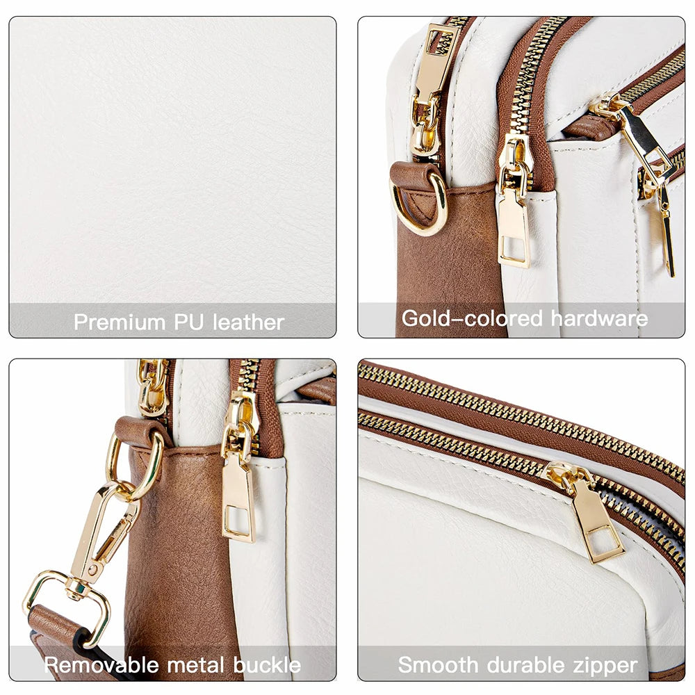 Stylish Wide Strap Shoulder Bag Women's Multiple Pockets Faux Leather Crossbody Bags Adjustable Strap  Travel Handbag Purse
