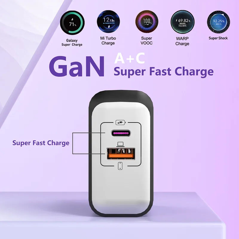 120W PD Fast Charger Type C Quick Charge USB C Wall Charger Adapter For iPhone 17 16 15 Samsung Xiaomi OPPO 2-in-1 Data Cable﻿﻿