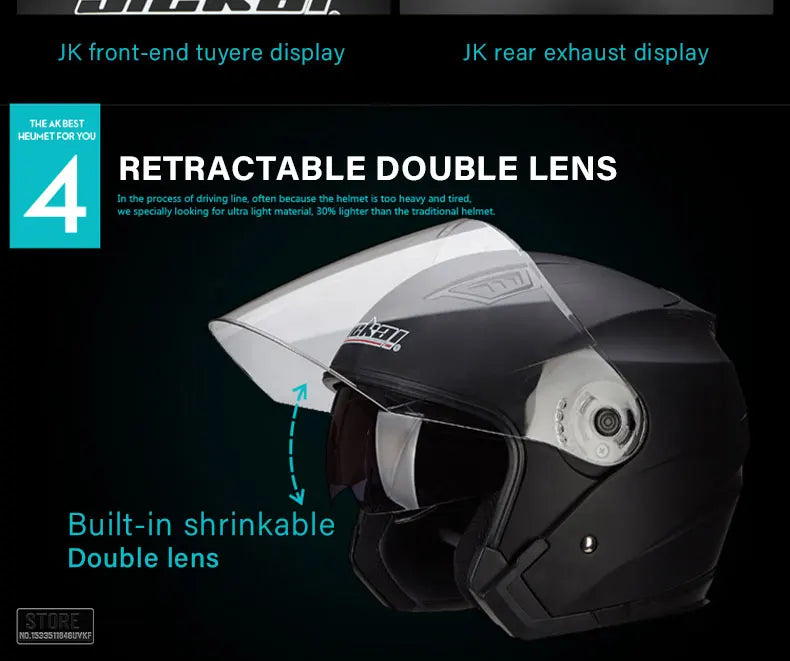 JIEKAI Motorcycle Half Helmet Men Dual Lens Scooter Moto Casco Village Riding Capacete De Moto Motocross Helmets