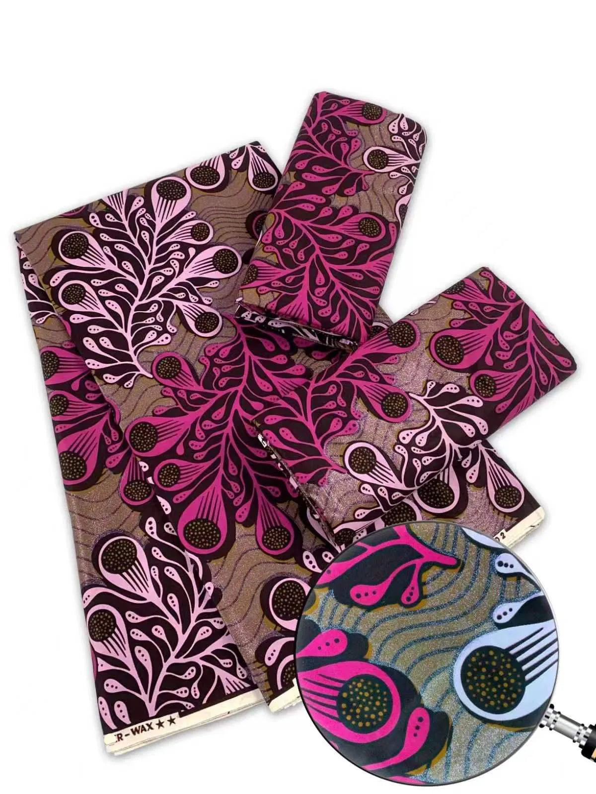 New African Wax Print Fabric Ankara Kitenge Pagne Loincloth Batik Wholesale Golden Glitter Grand 100Cotton Material For Sew 6yar
