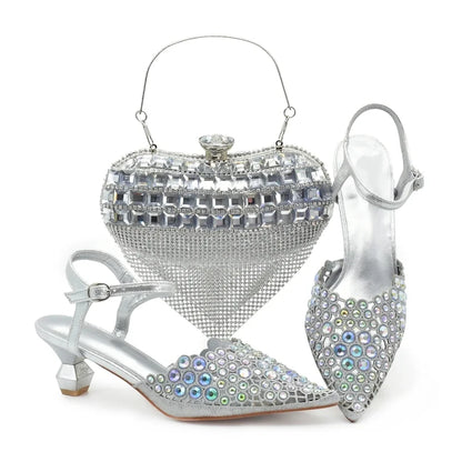 Ladies Shoe and Bag Set Latest Designers Luxury Italian Party Shoes and Bag Set for Women Rhinestone Wedding Bride Shoes Woman