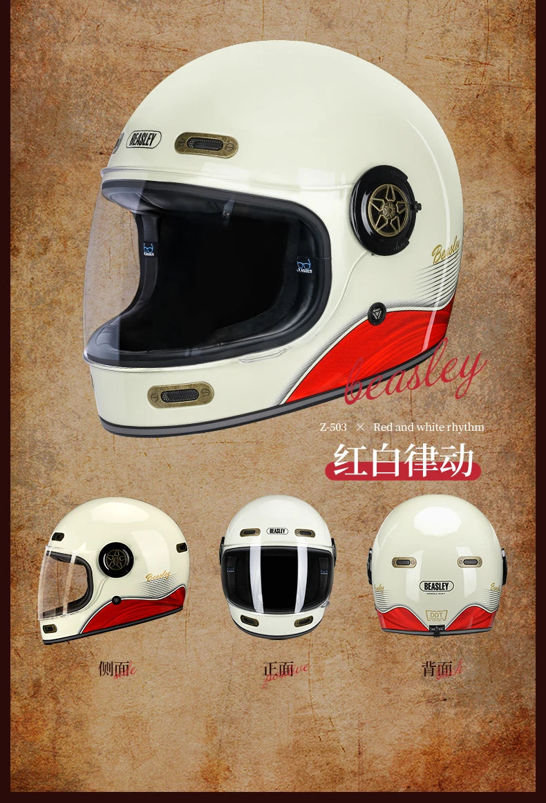 BEASLEY Retro Helmet Men's Women's Cruise Motorcycle Fiberglass Full Helmet Carbon Fiber Motorcycle Helmet DOT Certification