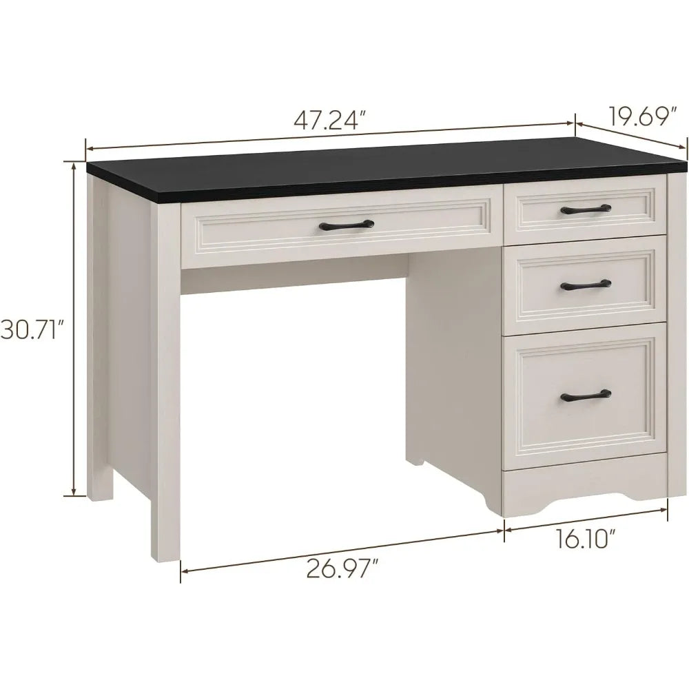 Rustic Executive Home Office Desk with Storage and Spacious File Drawer, Large Writing Desk for Bedroom in Black