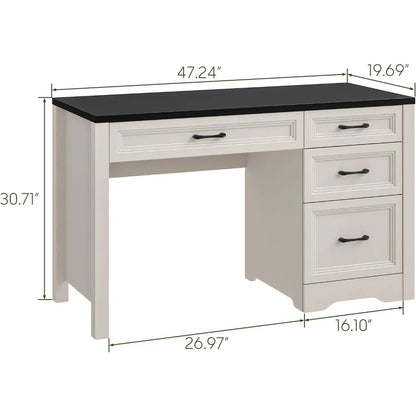 Rustic Executive Home Office Desk with Storage and Spacious File Drawer, Large Writing Desk for Bedroom in Black