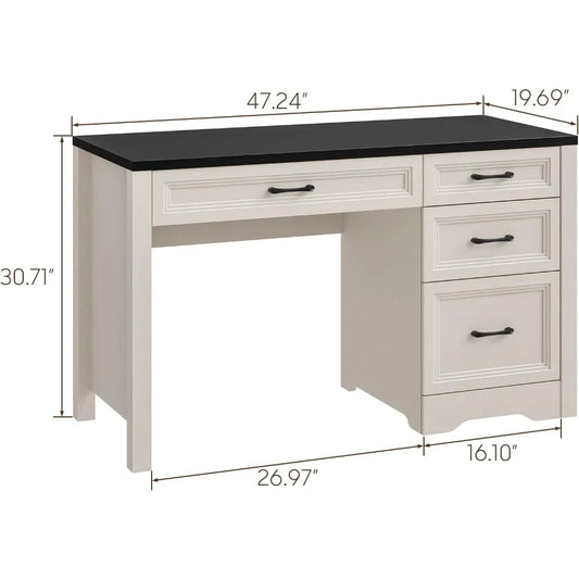 Rustic Executive Home Office Desk with Storage and Spacious File Drawer, Large Writing Desk for Bedroom in Black