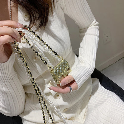 Mini dinner bags for women fashionable metal small box bag designer pearl chain shoulder bag clothing accessories crossbody bag