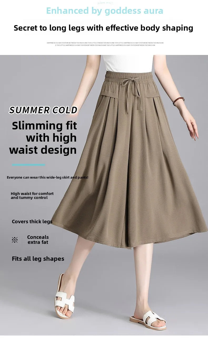 High Waist Wide Leg Seven-Foot Pants Women's Summer 2026 New Style Loose Comfortable Casual Trousers Skirt Pants