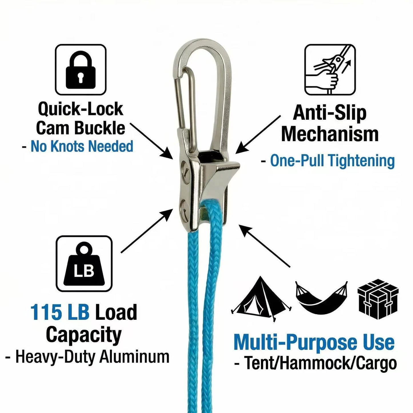 2-6 Set Rope Tying Tool and Tensioner with Roller Tensioner Retractable Buckle with Accessory Rope Suitable for Camping