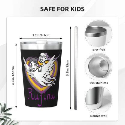 Mystery Saja Boys Kpop Demon Hunters Tumbler With Straw For Kids Stainless Steel Travel Mugs Double Wall Vacuum Insulated 12oz
