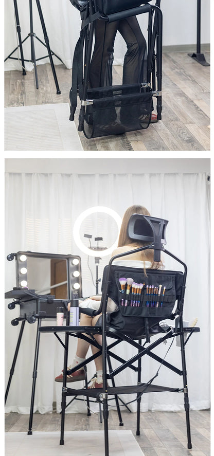 Simpleme Lightweight Aluminum Portable Folding Tall Director Adjustable High Makeup Artist Chair With Headrest