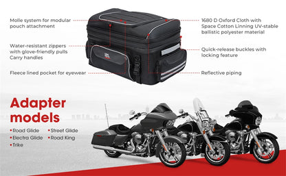 Motorcycle Travel Luggage Rack Tail Bags 40L-50L Expandable Collapsible Trunk Bag for Touring Road King Street Glide Road Glide