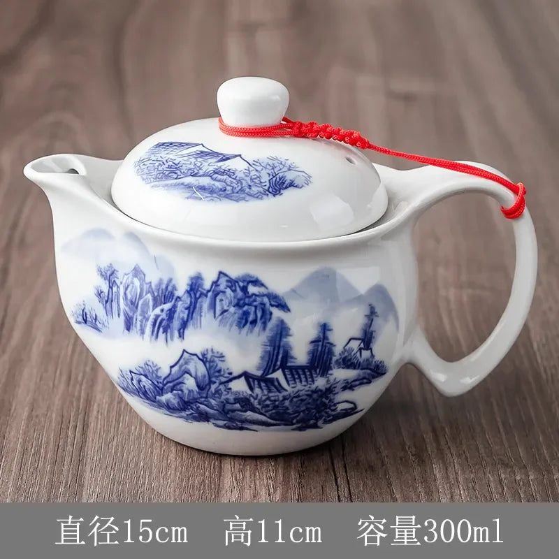 Household Porcelain Teapot Ceramic Large Capacity Pot Blue and White Retro Loop Handle Beam