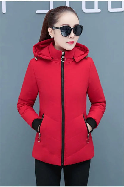 2025 New Women Add Velvet Cotton Jacket Female Winter Fleece Warm Hood Fashion Coat Ladies Down Padded Jackets M- 5XL Coat